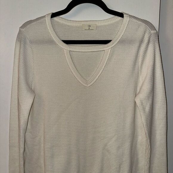 Anthropologie T.La Cream White Keyhole Thermal Waffle Long Sleeve XS EUC - Picture 3 of 11